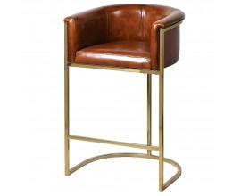 Kožená barová židle Pelle v hnědé barvě se zlatou kovovou konstrukcí 97cm