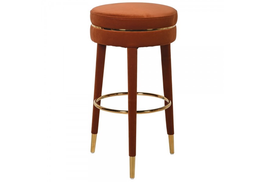 Art-deco rezavě oranžová sametová barová židle Celestine se zlatými nožičkami 77cm
