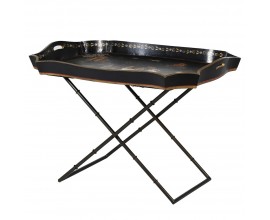 Orientální odkládací stolek s čínským motivem a s podnosem v černé barvě 85 cm