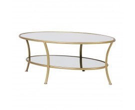 Art-deco oválný konferenční stolek Eldera ve zlaté barvě z kovu a skla 119cm