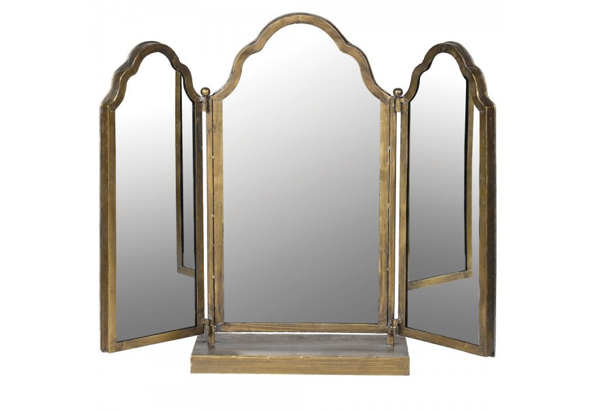 Art-deco závěsné trojité zrcadlo Sheley se zlatým rámem 64cm