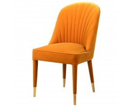 Designová art-deco hořčicově žlutá sametová židle Celestine se zlatými nožičkami 95cm
