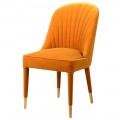 Designová art-deco hořčicově žlutá sametová židle Celestine se zlatými nožičkami 95cm