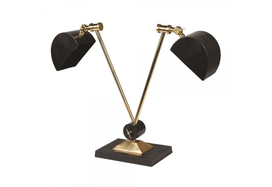 Elegantní luxusní stolní lampa v černo-zlatém provedení se dvěma kovovými rameny