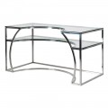 Art-deco atypický pracovní stůl s deskou ze skla a konstrukcí ve stříbrné barvě 140 cm