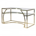 Art-deco atypický pracovní stůl s deskou ze skla a konstrukcí ve zlaté barvě 140 cm