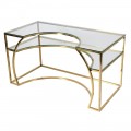 Art-deco atypický pracovní stůl s deskou ze skla a konstrukcí ve zlaté barvě 140 cm
