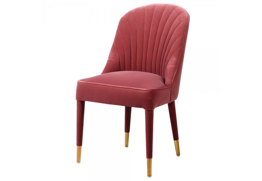 Designová art-deco tmavá starorůžová sametová židle Celestine se zlatými nožičkami 95cm
