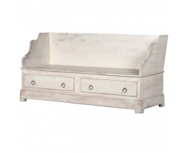 Venkovská vintage krémově-bílá lavice z masivu se dvěma zásuvkami