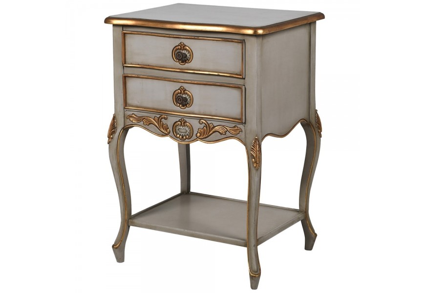 Barokní noční stolek z mahagonového dřeva v bílé barvě se zlatými ozdobnými prvky 72 cm