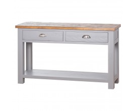 Designová konzola Byland se zásuvkami v světle šedé barvě s dřevěnými detaily 131cm