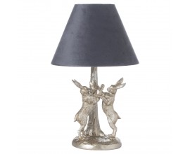 Stylová stolní lampa Marching Rabbits ve stříbrné barvě s šedým stínidlem 48 cm