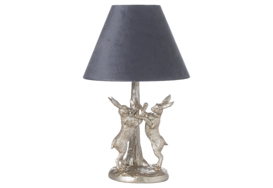 Stylová stolní lampa Marching Rabbits ve stříbrné barvě s šedým stínidlem 48 cm