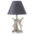 Stylová stolní lampa Marching Rabbits ve stříbrné barvě s šedým stínidlem 48 cm