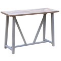 Designový konzolový stolek Nyakim ze světle hnědého masivního dřeva se světle šedými nožičkami 110cm