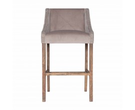 Designová barová židle Westend s klepadlem v béžovém čalounění s dřevěnými nožičkami 105cm