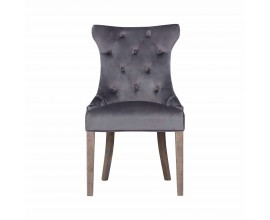Chesterfield jídelní židle Dinah s potahem tmavošedé barvy a dřevěnými nohami 100cm