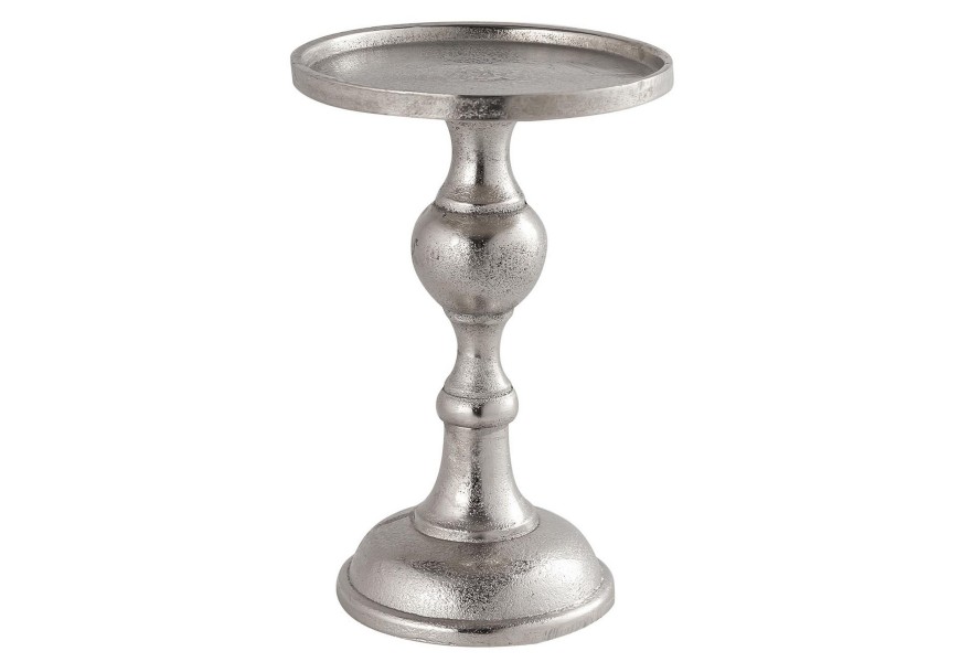 Designový antický svícen Farrah ve stříbrné barvě z kovu 18cm