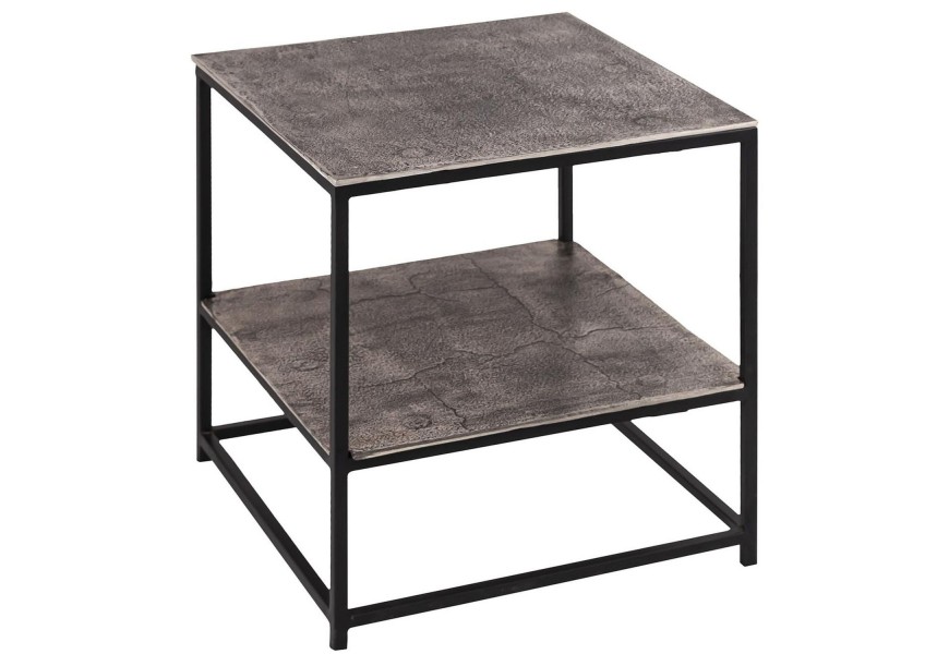 Moderní kovový příruční stolek Farrah v šedé barvě čtvercového tvaru 46cm