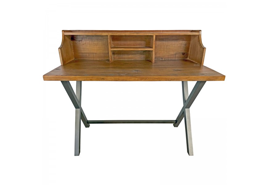 Industriální pracovní stolek Durand ze dřeva s kovovými nohami 120cm