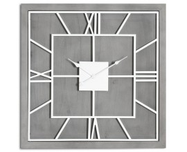 Luxusní čtvercové masivní nástěnné hodiny Stormhill šedé barvy ve stylu art-deco