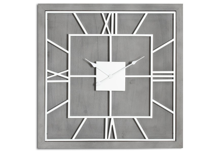 Luxusní čtvercové masivní nástěnné hodiny Stormhill šedé barvy ve stylu art-deco
