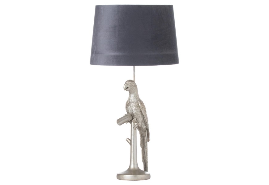 Stylová stolní lampa Percy The Parrot ve stříbrné barvě s šedým stínidlem