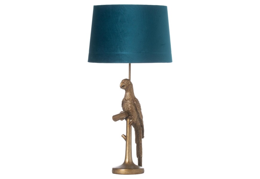 Stylová stolní lampa Percy The Parrot ve zlaté barvě s tyrkysovým stínidlem 74 cm