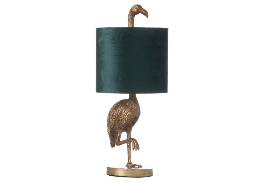 Zlatá keramická stolní lampa Florencie se smaragdově zeleným stínidlem 61 cm