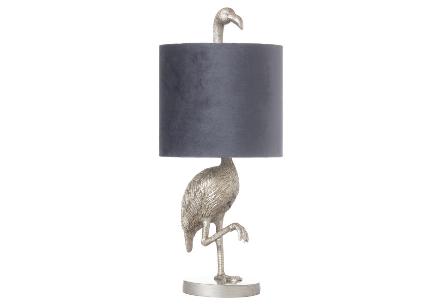 Stříbrná keramická stolní lampa Flamingo Florence s šedým stínidlem 61cm