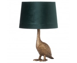 Stolní lampa Goose Gary zlatá ve tvaru husy se smaragdově zeleným stínidlem 58 cm