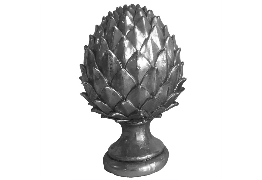 Designová stříbrná dekorační soška Borová šiška z keramiky 23cm