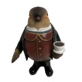 Designová vánoční soška Vrabec Henry popíjí čaj 13cm