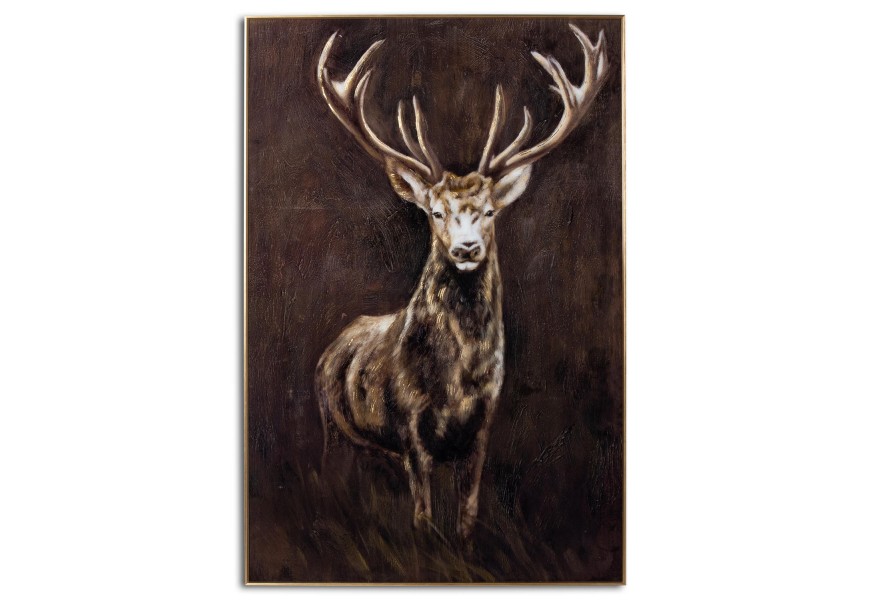 Exkluzivní obraz Royal Stag v podobě zlatého jelena ve zlatém dřevěném rámu