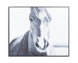 Designová malba koně v černo bílém provedení s dřevěným rámem