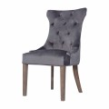 Chesterfield jídelní židle Dinah s potahem tmavošedé barvy a dřevěnými nohami 100cm