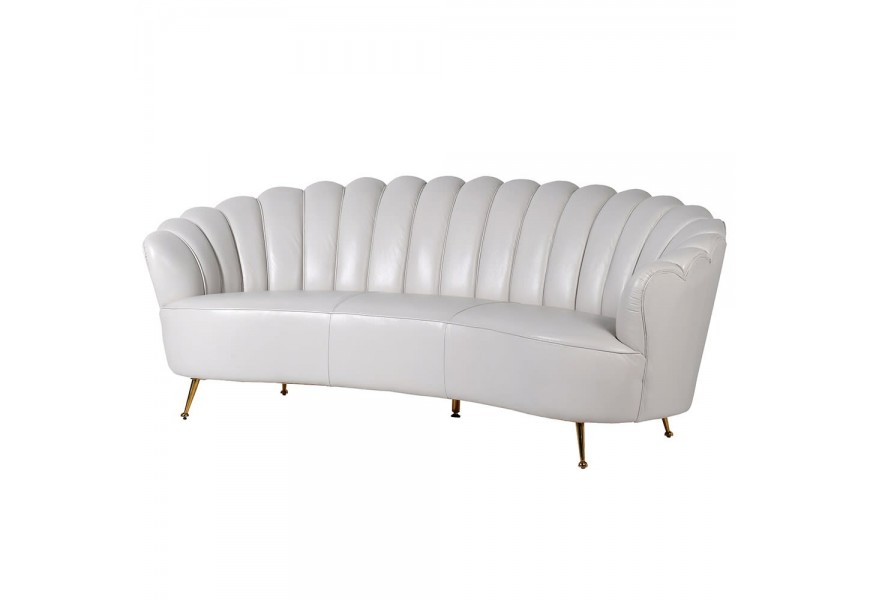 Luxusní bílá art-deco sedačka z pravé kůže 170 cm