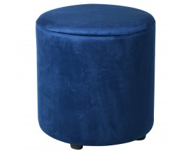 Kulatá taburetka s kobaltově modrým sametovým potahem a s černými kulatými nohami v moderním stylu 45 cm