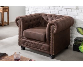 Chesterfield stylové hnědé křeslo Loungrre s vkusným prošíváním z ekokůže 105cm