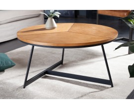 Industriální nadčasový kulatý konferenční stolek Carvallo s vrchní deskou s dubovým vzhledem 80cm
