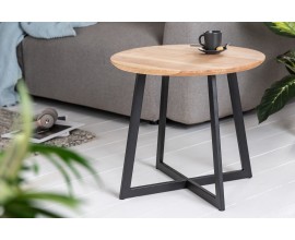 Industriální designový kulatý příruční stolek Encino s vrchní deskou z dubového dřeva 50cm