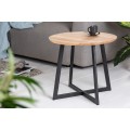 Industriální hnědo-černý příruční stolek Encino s masivní kulatou povrchovou deskou z dubového dřeva