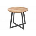 Industriální designový kulatý příruční stolek Encino s vrchní deskou z dubového dřeva 50cm