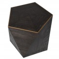 Designový černý příruční stolek Ramia ve tvaru pětiúhelníku z masivu s měděnými ozdobnými prvky 57 cm