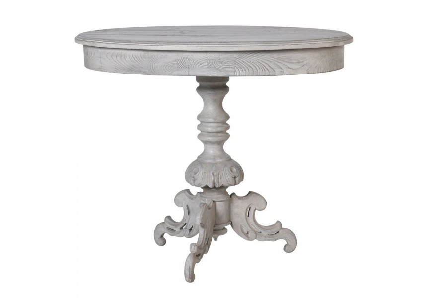 Luxusní dřevěný příruční stolek Rovena oválného tvaru bílé barvy s rustikálním zdobením