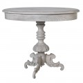 Luxusní dřevěný příruční stolek Rovena oválného tvaru bílé barvy s rustikálním zdobením