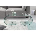Moderní designový skleněný konferenční stolek Ghost v obdélníkovém tvaru na kolečkách s oblými hranami 90 cm