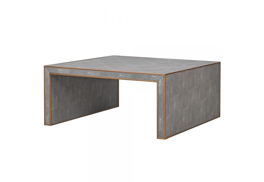 Art-deco čtvercový konferenční stolek OTAWA s šedým koženým čalouněním 100 cm