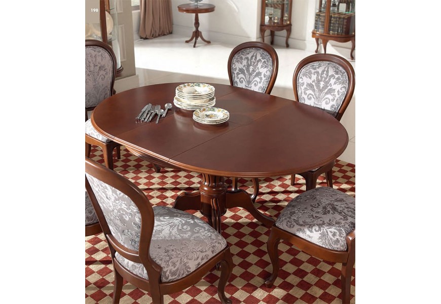 Luxusní kulatý rustikální klasický rozkládací jídelní stůl CASTILLA Chippendale I 115-155cm ručně vyřezávaný