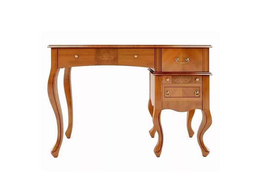 Luxusní rustikální psací stolek CASTILLA Chippendale z masivu se 4 zásuvkami